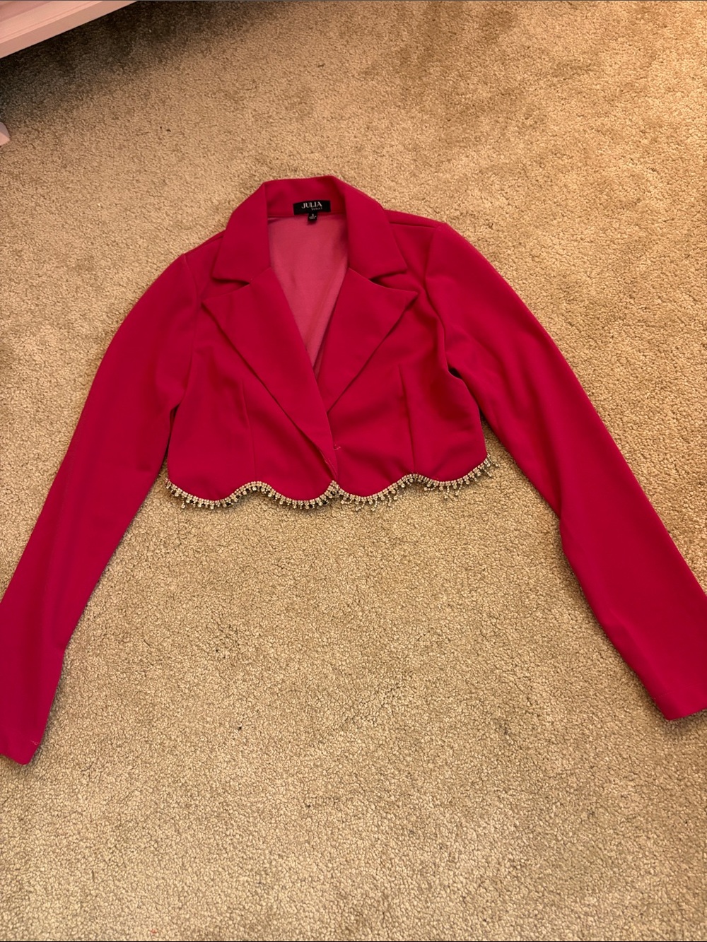 AYLYX (ALYX) Bright Red Cropped Blazer with Beaded Scallop Hem